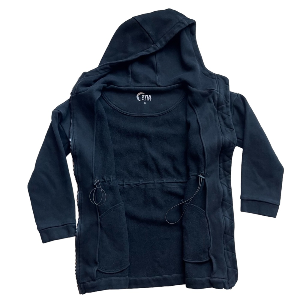 Zyia Active Women’s Fleece Hoodie Full Zip Black 3/4 Sleeve Sweatshirt Black S - Picture 2 of 10